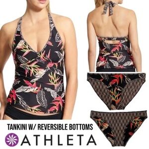 Athleta gorgeous tropical print tankini and bikini bottoms 34 B/C Medium